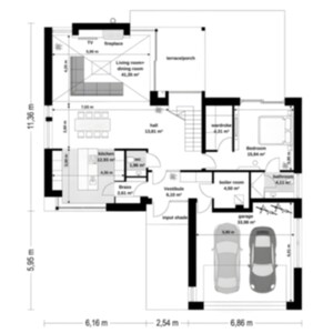 A contemporary A-frame house design with extensive glass surfaces and functional layout, inspiring barndominium plans.