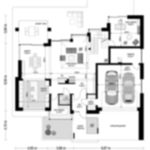 Ground floor plan showcasing open-concept living spaces, garage, and dining area. Perfect for house blueprints, floor plans, and modern layouts.