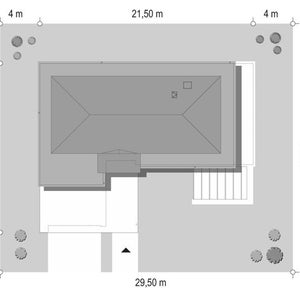 Top View of Modern House Design
"A top-down view of a contemporary house layout, showcasing the property dimensions, roof design, and surrounding landscape. Ideal for modern house plans."