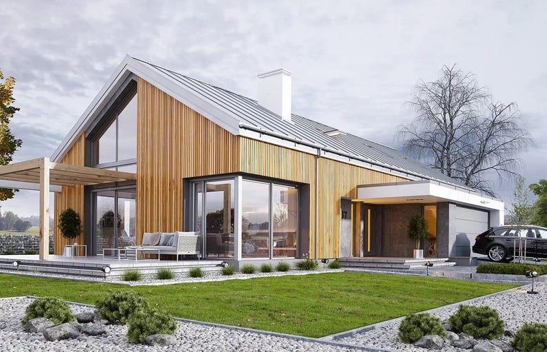 Modern startershuisontwerp, 3 slaapkamers, 160 m2 | Compact huisontwerp | CAD DWG + PDF plattegronden afbeelding 13