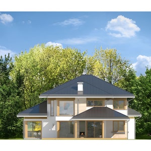 A detailed site plan showing house orientation, landscaping, and property layout. Perfect for plan maison or townhouse plan projects.