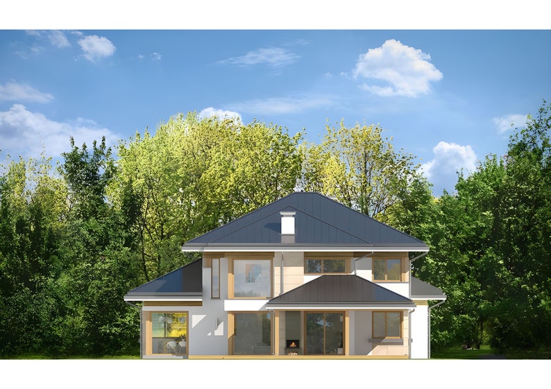 A detailed site plan showing house orientation, landscaping, and property layout. Perfect for plan maison or townhouse plan projects.