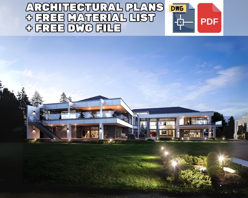 A luxurious modern house with expansive glass windows, spacious terraces, and a sleek design. Ideal for modern house plans and architectural inspiration.