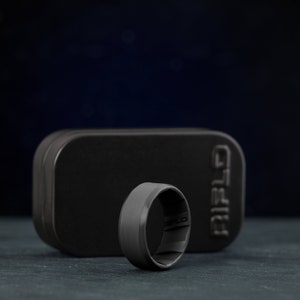 Black RIFLD Silicone Ring - Breathable Rubber Wedding Rings for Men, Unique Design, Comfort Fit Ring