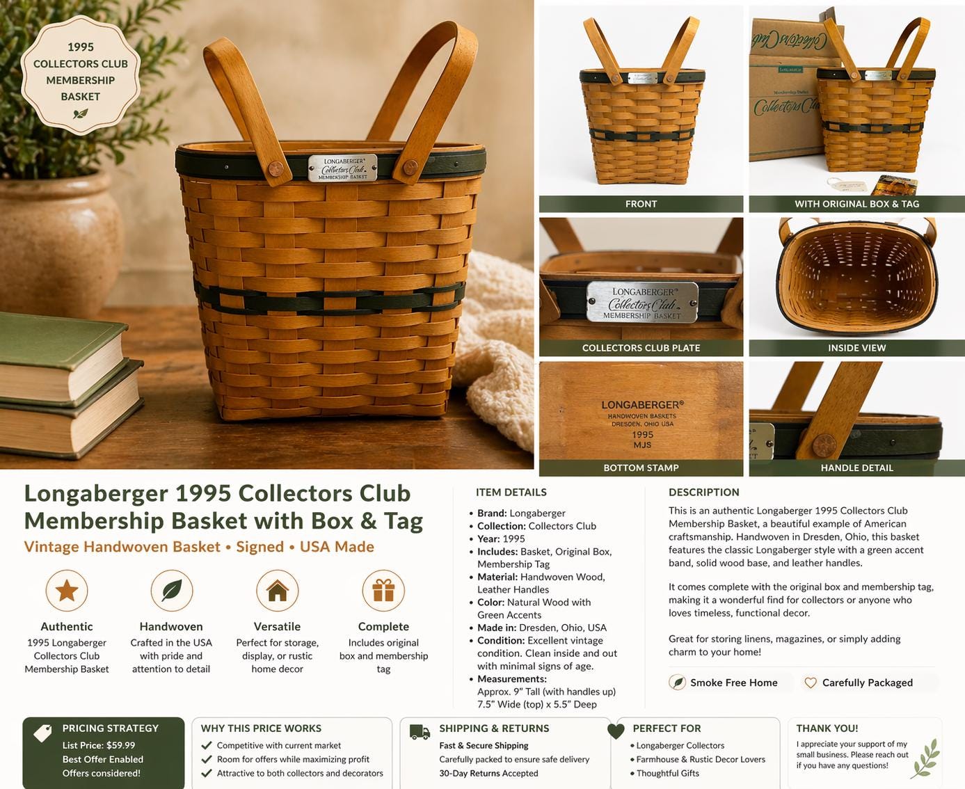 Longaberger Baskets 1995 - Etsy