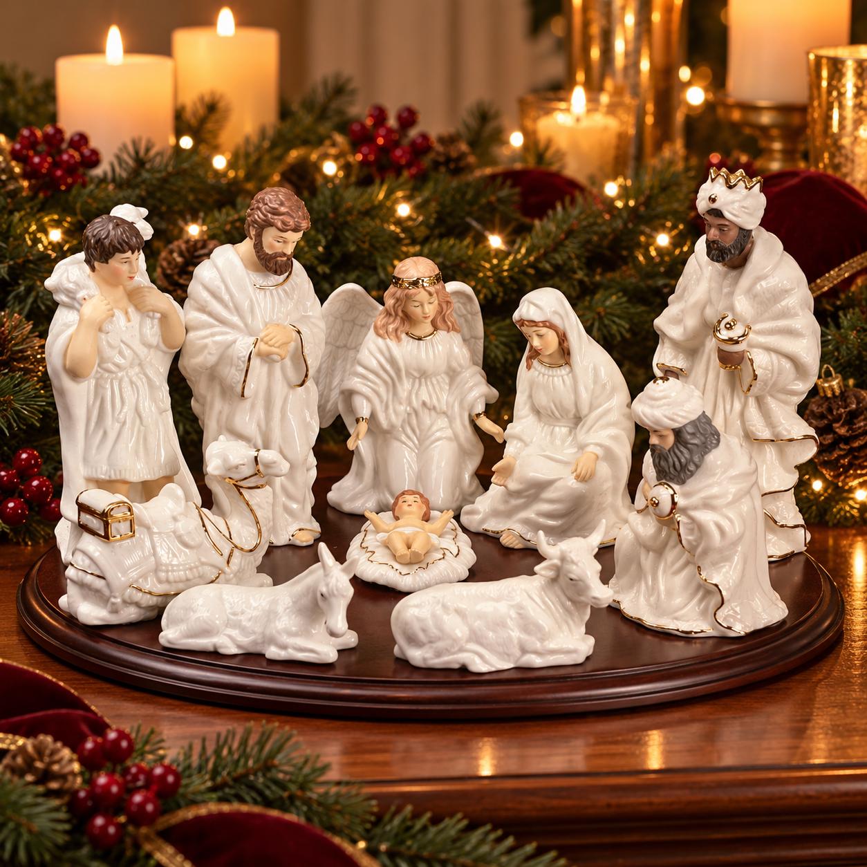 ポーセリン製クリスマスナティビティセット Porcelain and Gold Nativity Set - Etsy
