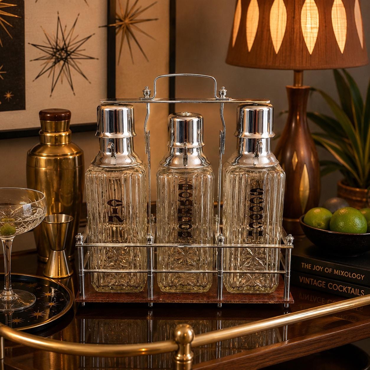 ◆ヴィンテージ1950～60年代　ドランクマン　デキャンタ＆ショットグラスセット Vintage Decanter Caddy Set - Etsy