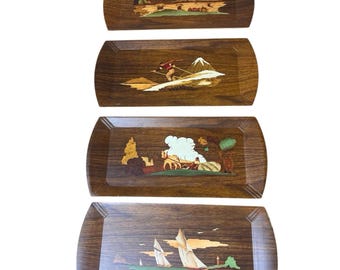 Vintage 1950's Set of 4 Hasko Wooden Lap Trays made by Haskelite Retro Kitchen