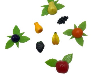 Vintage 60's Lot of 8 Refrigerator Retro  Magnets Fruit & Flowers Kitschy Groovy