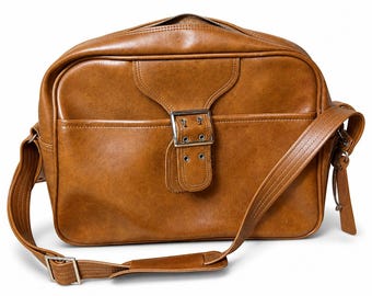 Vintage Brown Leather Crossbody Bag Retro Messenger Bag WITH KEYS Boho Shoulder Purse 70s Style Travel Satchel Unisex Minimalist Bag