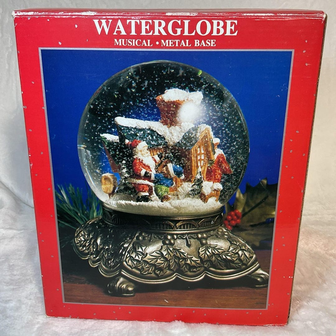 Vintage Musical Snow Globe Christmas Santa Clause "wish You Merry ...