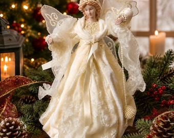 Vintage Dan Dee Collectors Choice Angel Tree Topper 16” Ivory Victorian Christmas Angel Porcelain Face Holiday Decor