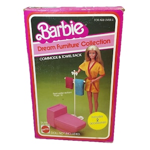 Vintage 1982 Mattel Barbie Dream Furniture Commode & Towel Rack New in Open Box