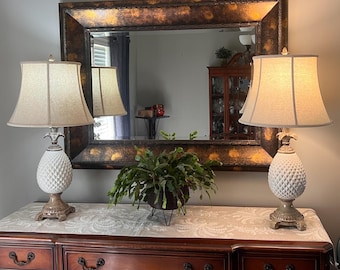 Vintage Pier 1 Pineapple Lamp 30.5” Tall Coastal Tropical Ceramic Table Lamp 3-Way Lighting Beach Decor Rare