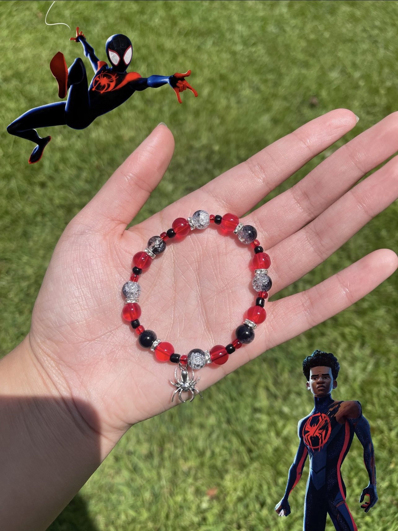 Spiderman and Hello Kitty Matching Bracelets With Heart Magnet 