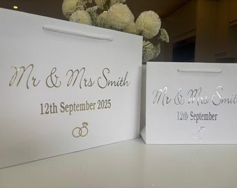 Personalized Mr & Mrs Wedding Gift Bags, Just Married Celebration