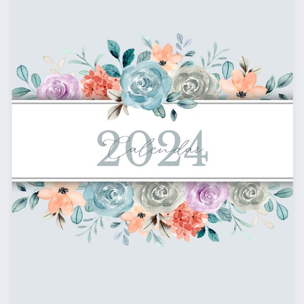 2024 Blue Floral Christian Calendar 8.5 x 11 in