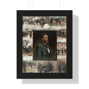 Historical Ulysses S. Grant from West Point to Appomattox Framed Painting Poster | Civil War Wall Art | Historic General Grant Painting