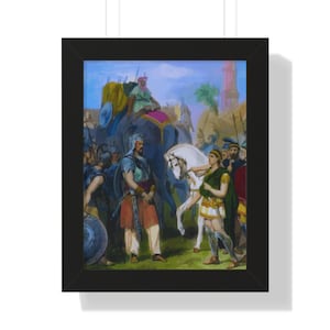 King Porus Surrender to Alexander the Great Framed Painting Poster | Alexander the Great Wall Art | Historic Greek Painting | History Poster