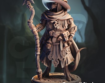 Ozmandi Starborn, Silver Dragonkin Sorcerer - Clash of the Dragons - DMStash 3D Printed Miniature - 32mm Scale