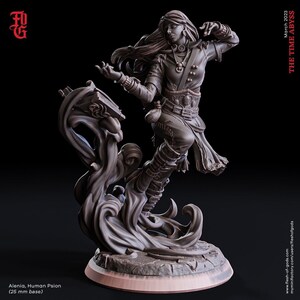 May include: A detailed miniature figurine of a woman with long flowing hair, wearing a dark tunic and pants, standing on a swirling base. The figurine is painted in shades of brown and gray. The text "THE TIME ABYSS" is visible in the upper right corner of the image.