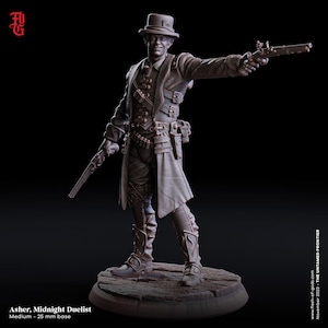Asher, Midnight Duelist - The Untamed Frontier - Flesh of Gods 3D Printed Miniature - 32mm Scale