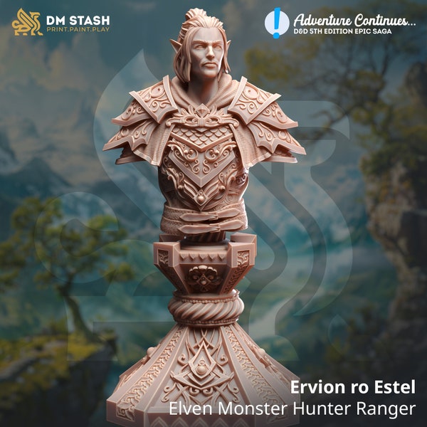 Bust of Ervion ro Estel, Elven Monster Hunter Ranger - Adventure Continues - DMStash 3D Printed Bust