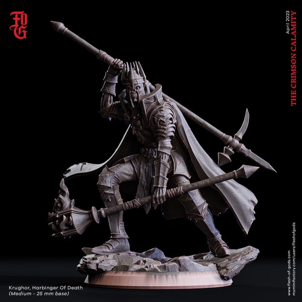 Krughor, Harbinger of Death - The Crimson Calamity - Flesh of Gods 3D Printed Miniature - 32mm Scale