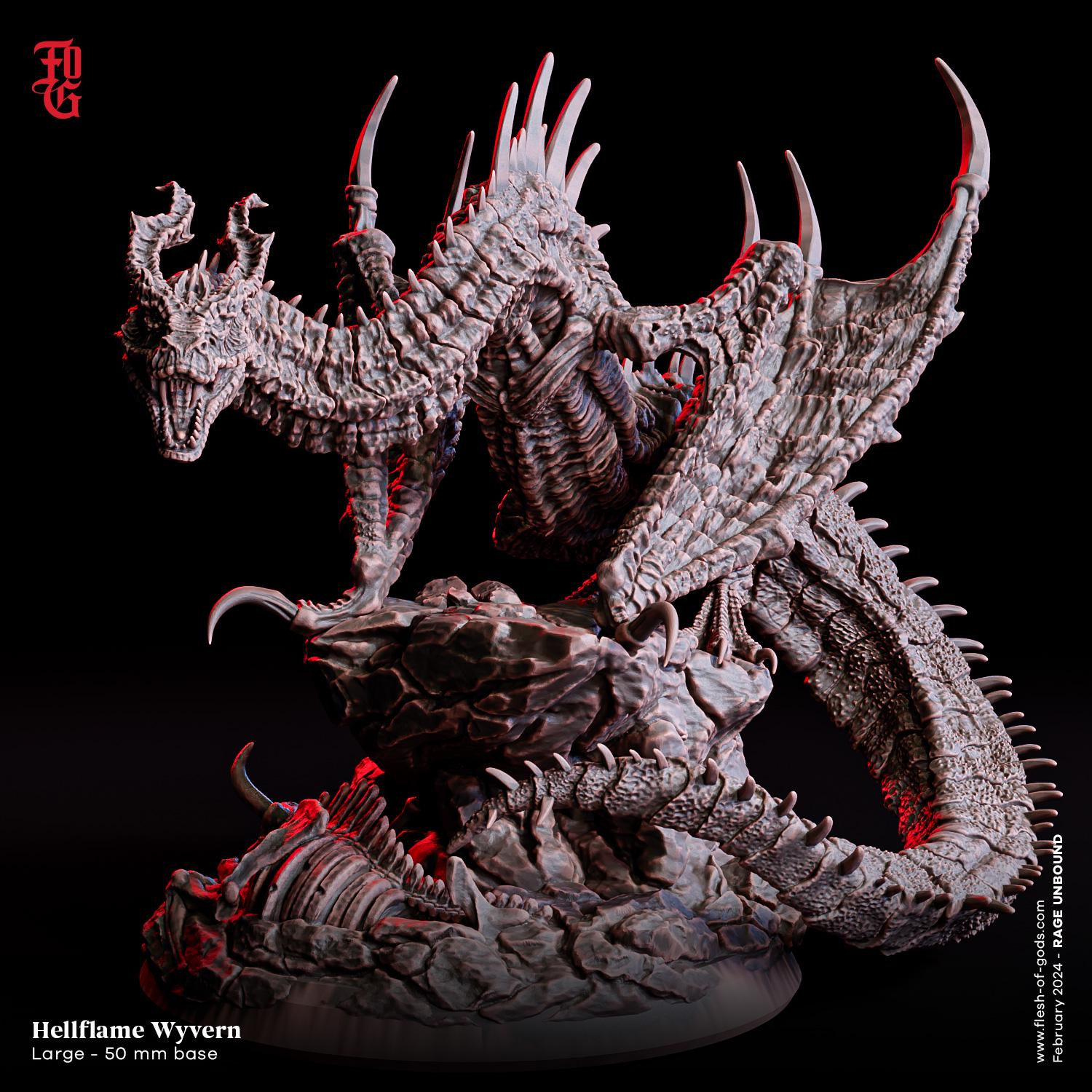 Unbound Rage Hellflame Wyvern - Rage Unbound - Flesh of Gods 3D Printed Miniature ...