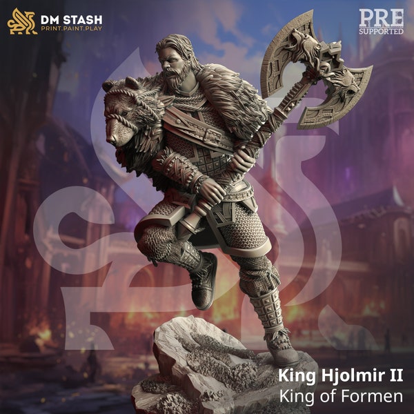 King Hjolmir II, King of Formen - Siege of Nirloom - DMStash 3D Printed Miniature - 32mm Scale