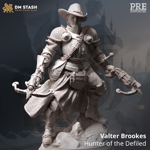 Valter Brookes, Hunter of the Defiled - Hexhunters of Brightstone - DMStash 3D Printed Miniature - 32mm Scale