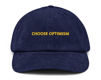 CHOOSE OPTIMISM corduroy hoed – geel geborduurd citaat