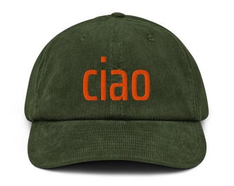 Gorra de pana bordada Ciao de gran tamaño: estilo italiano audaz