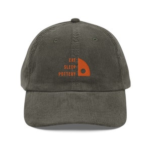 Embroidered Vintage Corduroy Cap with Eat Sleep Pottery Design