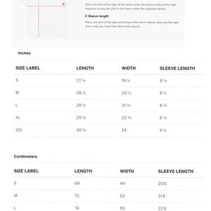 May include: White t-shirt with measurement instructions. The image shows how to measure the length, width, and sleeve length of a t-shirt. Measurements are provided in inches and centimeters for sizes S, M, L, XL, and 2XL.