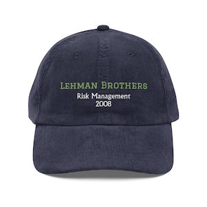 Lehman Brothers Risk Management 2008 Embroidered Corduroy Cap - Iconic Finance Humour USA SHIPPING