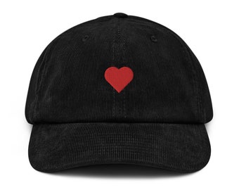 Premium Red Heart Embroidered Black/Oxford Navy/Dark Olive/Camel Cotton Corduroy Hat - Adjustable