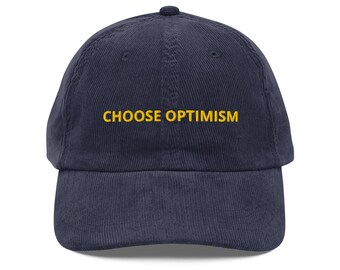 CHOOSE OPTIMISM corduroy hoed – levendige gele borduursels Verzending VS