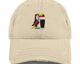 Toekan Pint Dad Hat | Minimalistische Bauhaus vogelkunst | Verweerde katoenen pet |