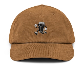 Pint Man Running Cap | Grappige cartoon van een snel biertje | Cadeau voor bierliefhebbers | Corduroy Cap