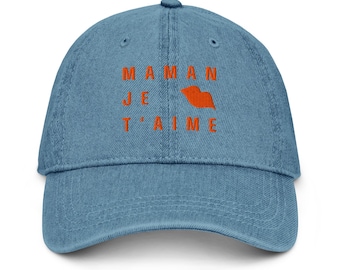 Maman Je T’Aime Embroidered Denim Cap - French-Inspired Casual Chic
