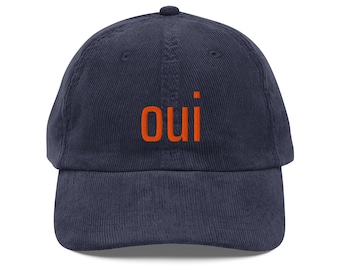 Gorra extragrande de pana bordada Oui - Estilo francés audaz. ENVÍO A EE. UU.