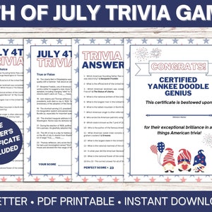 Printable 4th of July Trivia Game Independence Day Party Activity ...