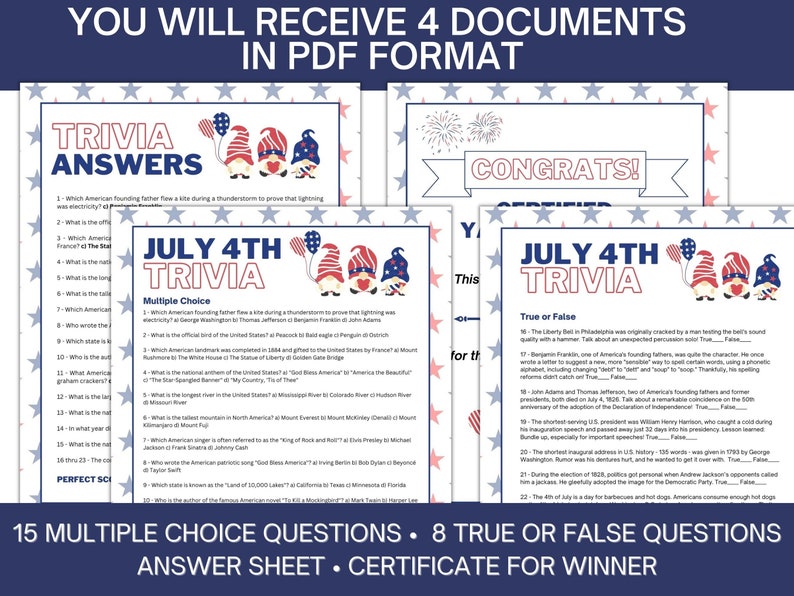 july 4th trivia printable one page
