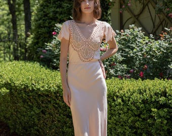 1948 silk light pink nightgown with flutter sleeves