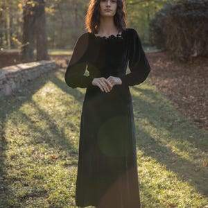 black velvet 1930s dress with juliet sleeves