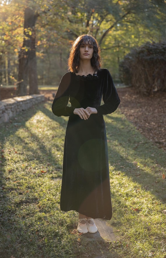Black velvet 1930s dress with juliet sleeves