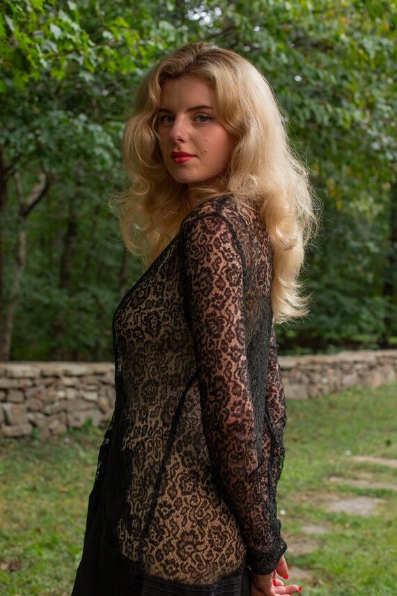 1920s drop waist black lace evening gown - Gem