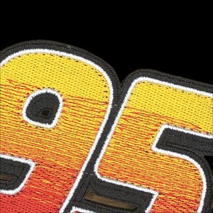 May include: Embroidered patch featuring the number "95" in a gradient of yellow, orange, and red. The number is outlined in black with a white border, set against a black background. The patch has a textured appearance.
