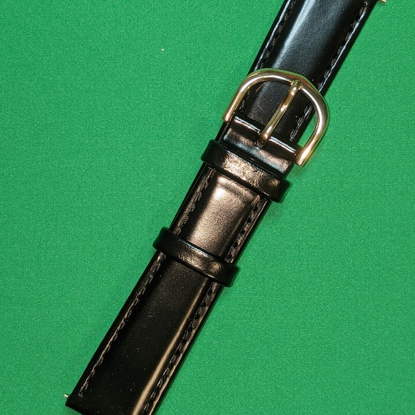 Correa de reloj de piel de becerro con doble costura negra de 18 mm, cuero genuino veau couture